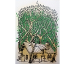 Postkarte kleines Haus B�ume Recycling-Papier