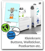 Buttons, Wallsticker, Postkarten und anderer Kleinkram